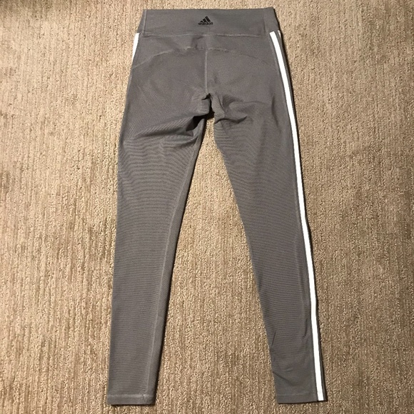 Women’s Adidas Light Heather Grey & White Side 3 Stripes Training Leggings - Picture 7 of 15